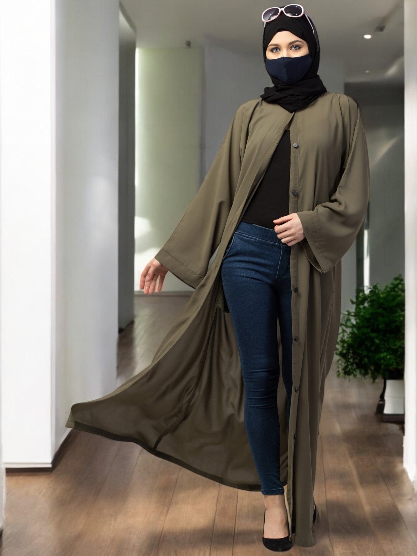 Front Open Abaya With Kimono Sleeves & Belt