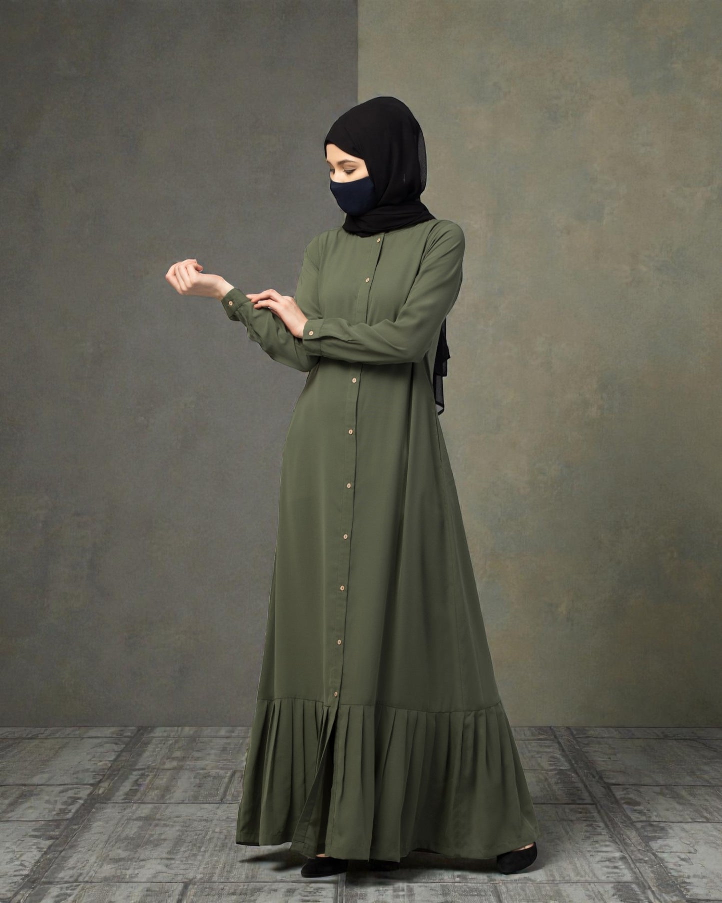 Front Open- Designer Abaya With Gathered Hem