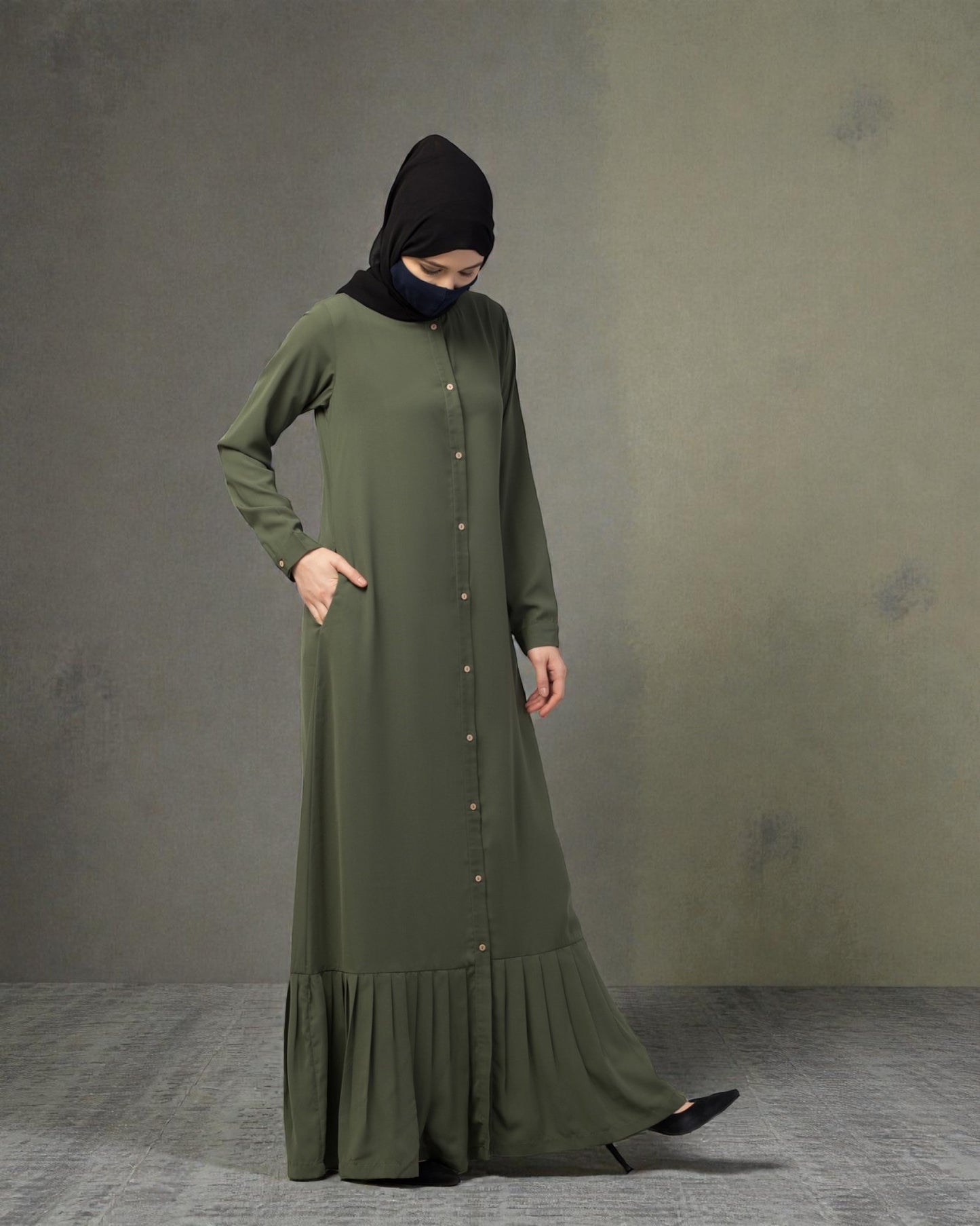 Front Open- Designer Abaya With Gathered Hem