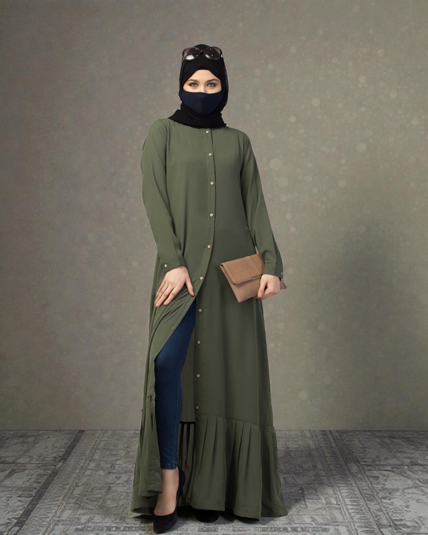 Front Open- Designer Abaya With Gathered Hem