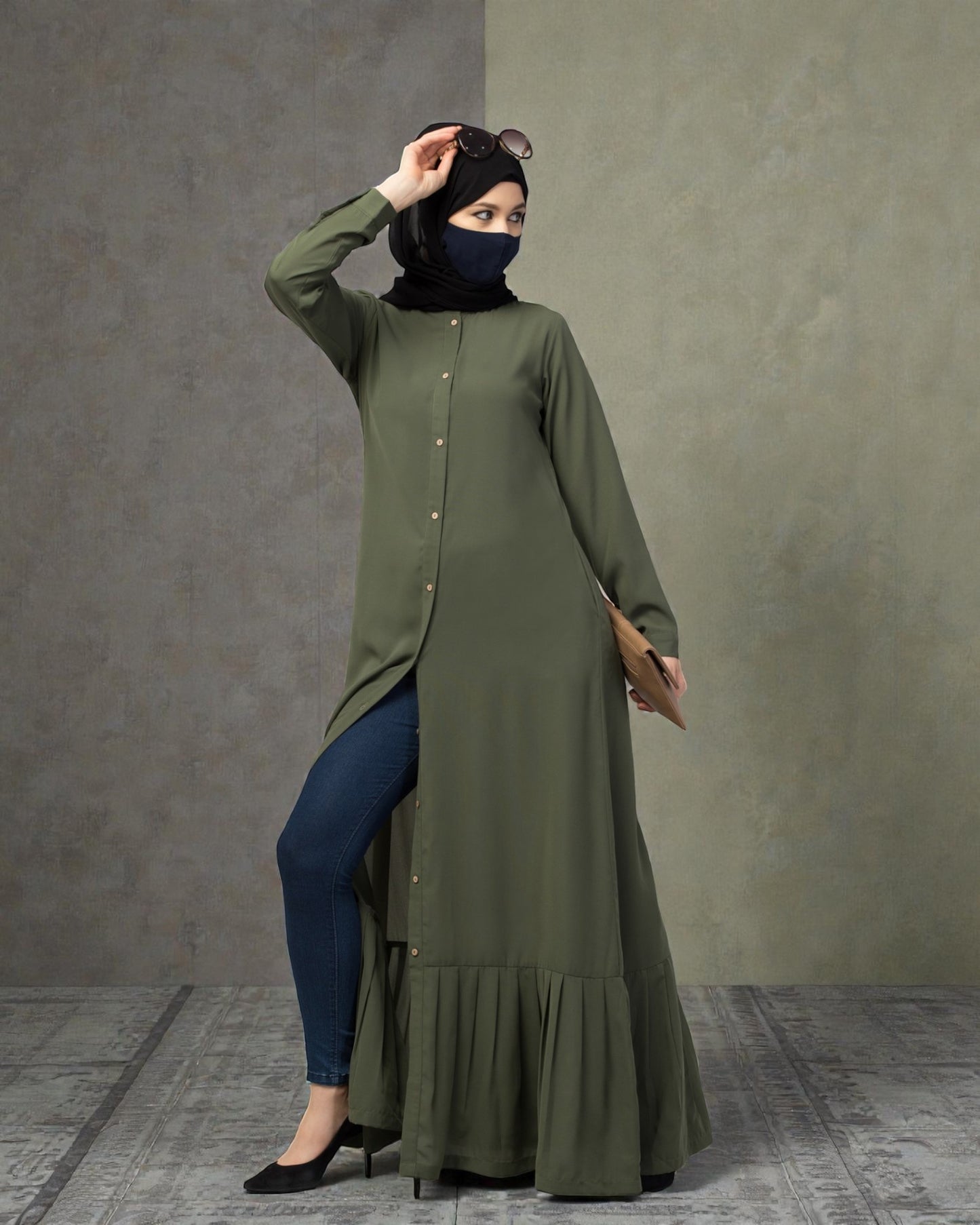 Front Open- Designer Abaya With Gathered Hem