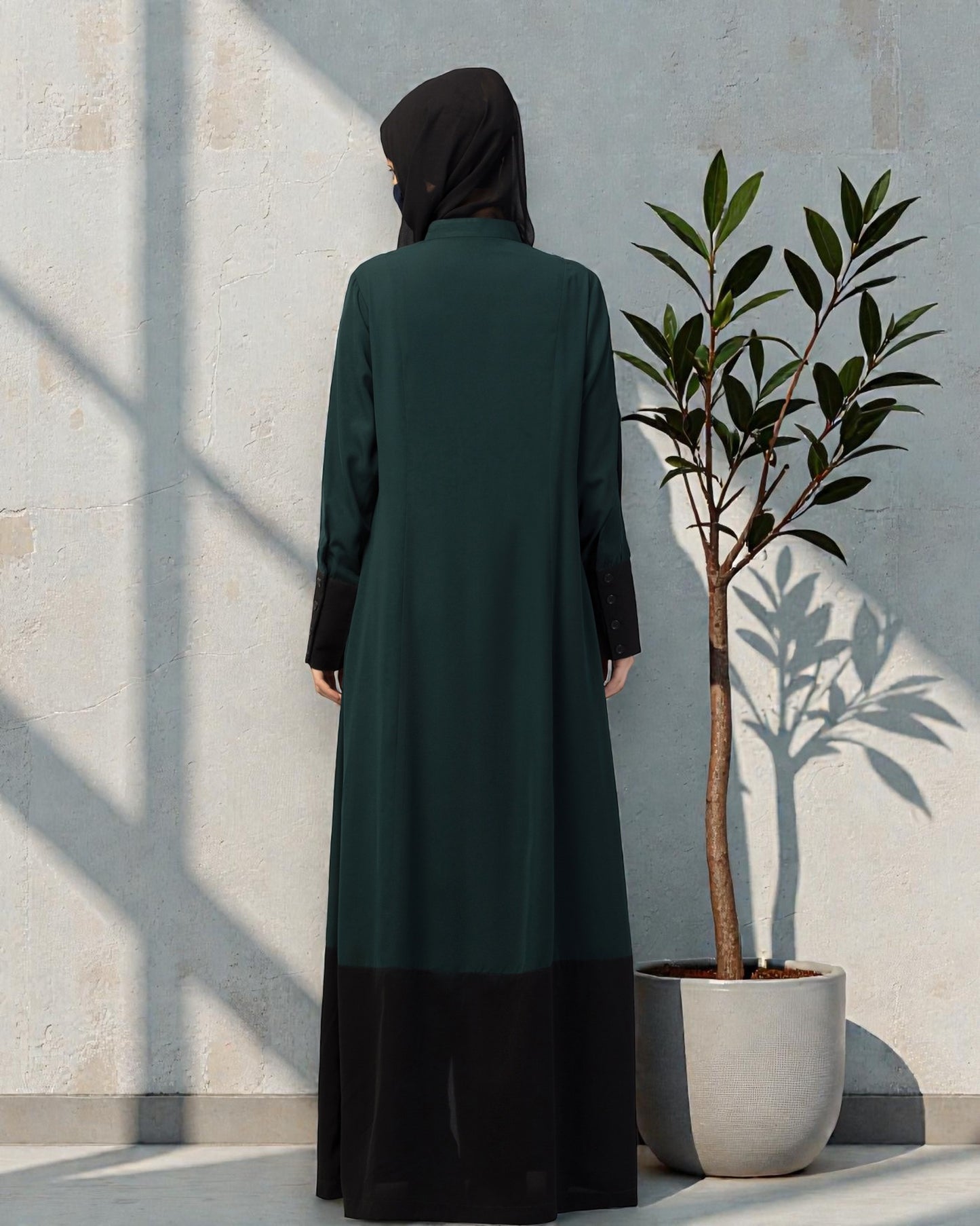 Dual Color- Front Open Abaya With Cuffs