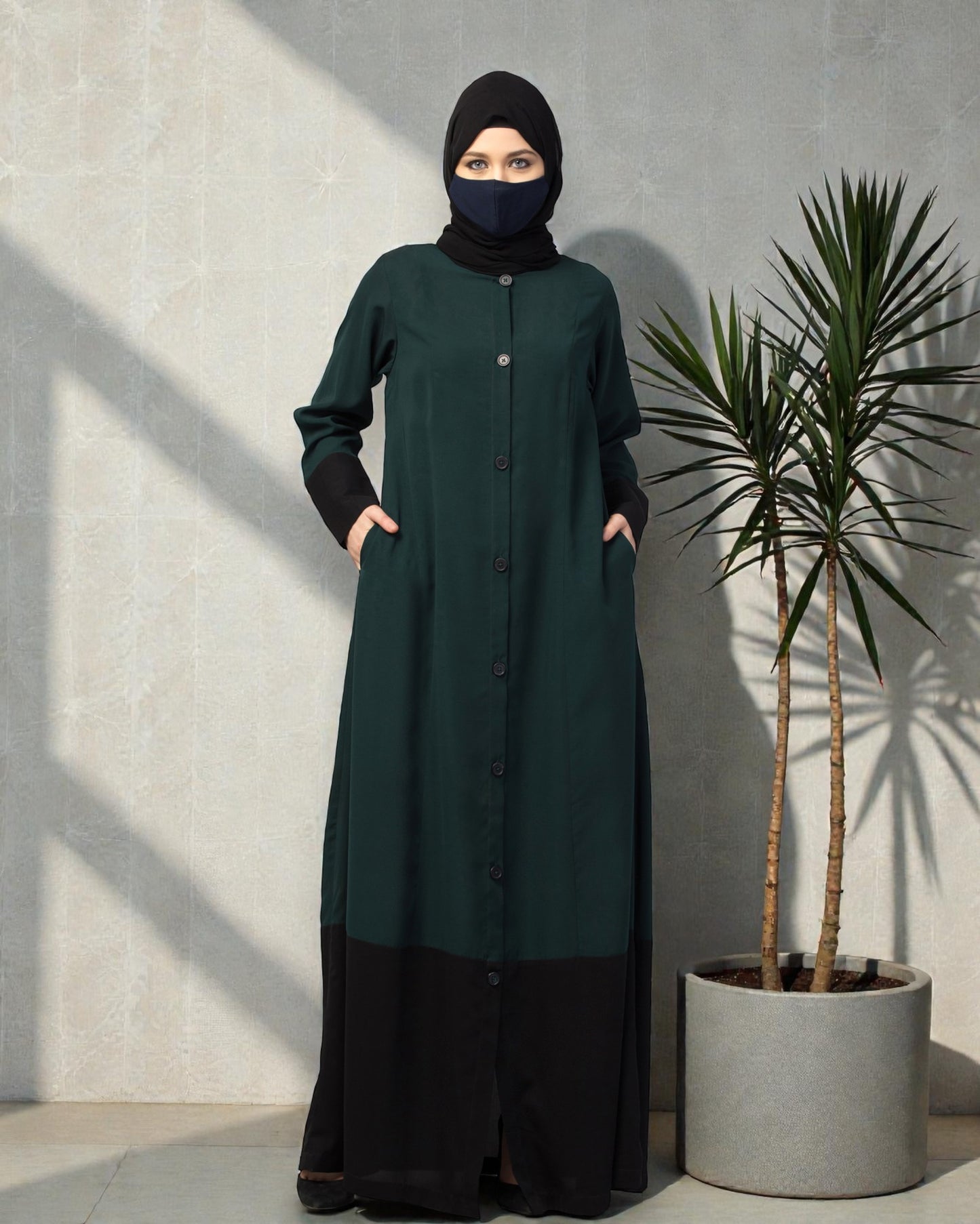 Dual Color- Front Open Abaya With Cuffs
