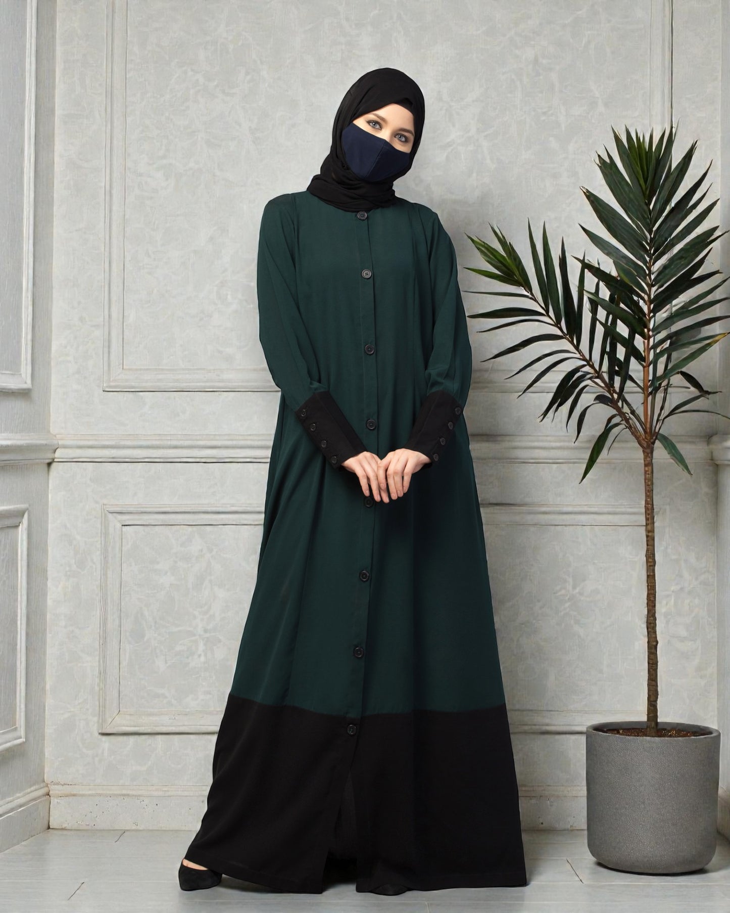 Dual Color- Front Open Abaya With Cuffs