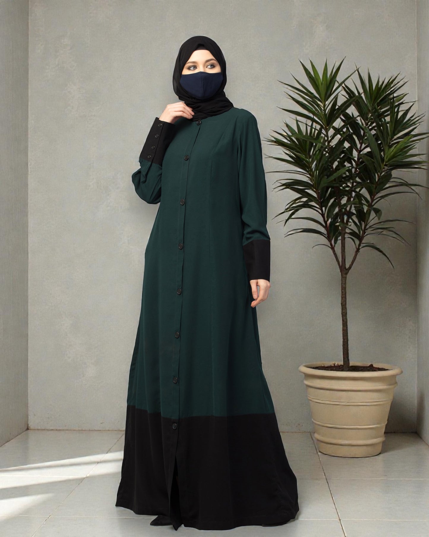 Dual Color- Front Open Abaya With Cuffs