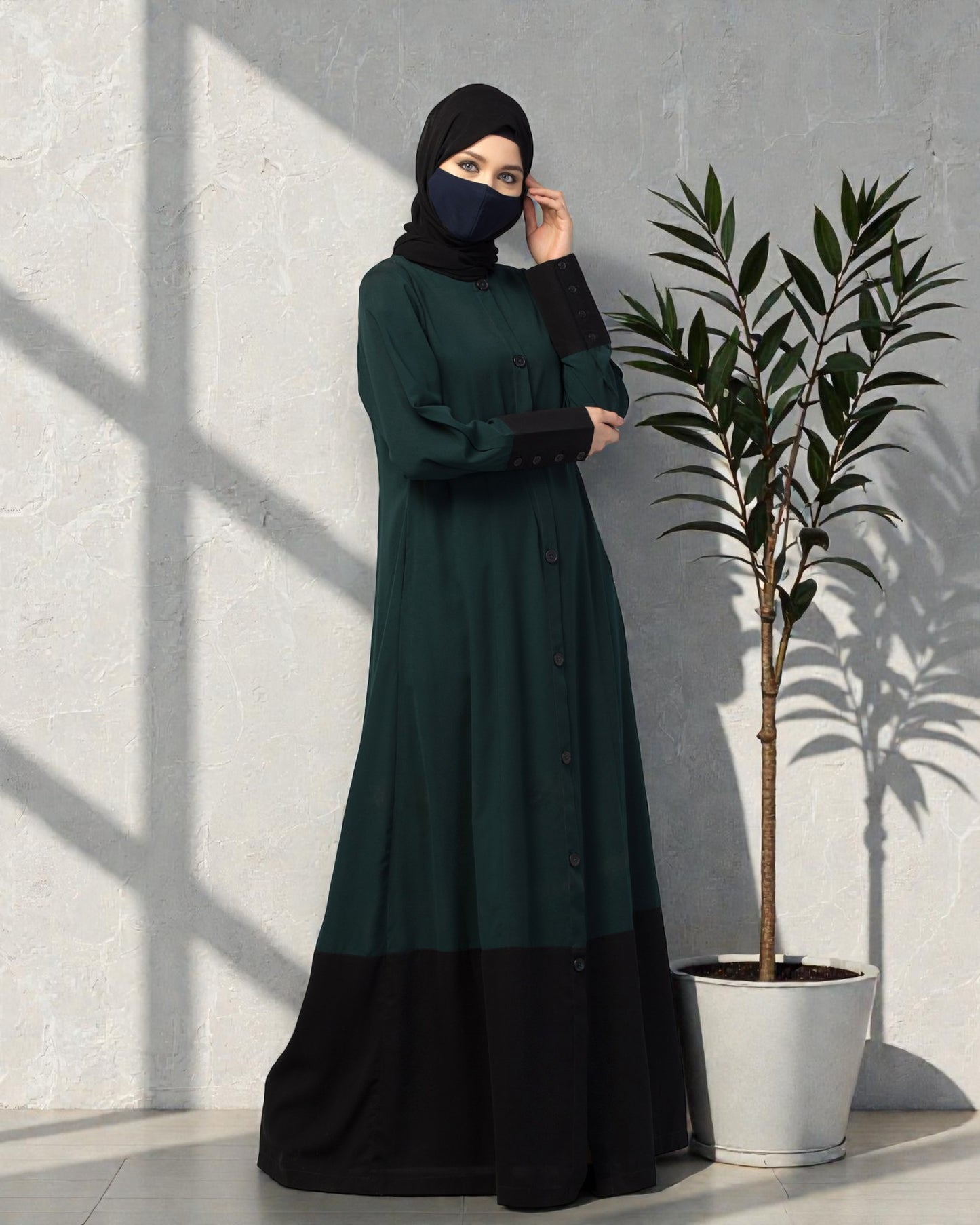 Dual Color- Front Open Abaya With Cuffs