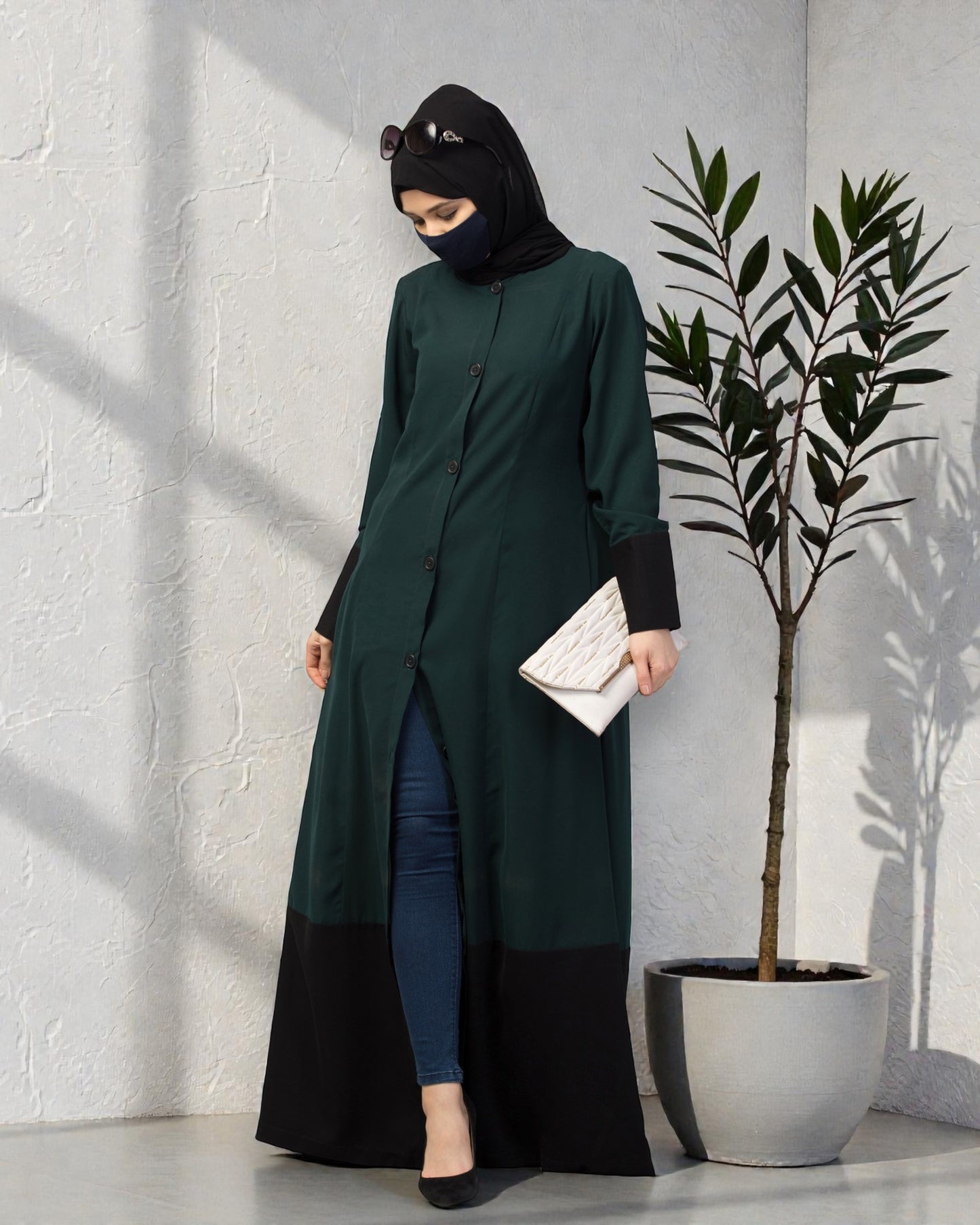Dual Color- Front Open Abaya With Cuffs