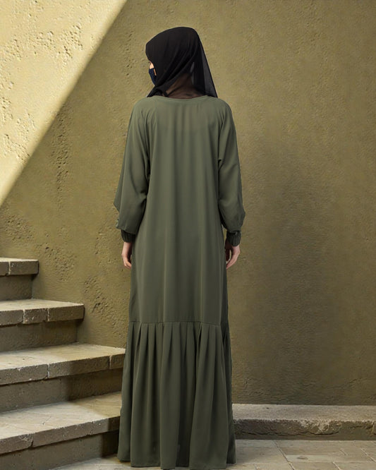 Closed Abaya With Show Buttons & Pleated Hem