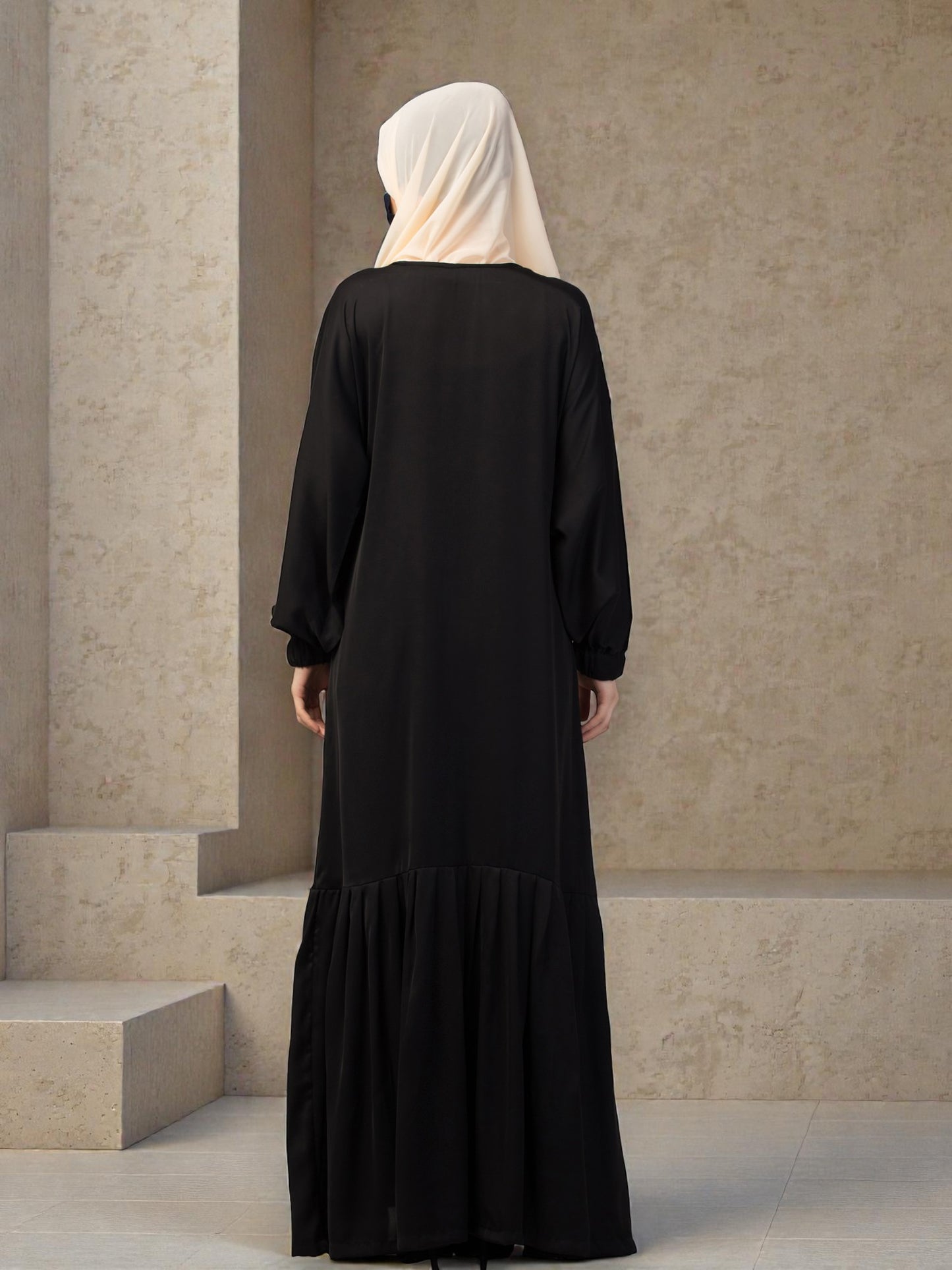 Closed Abaya With Show Buttons & Pleated Hem