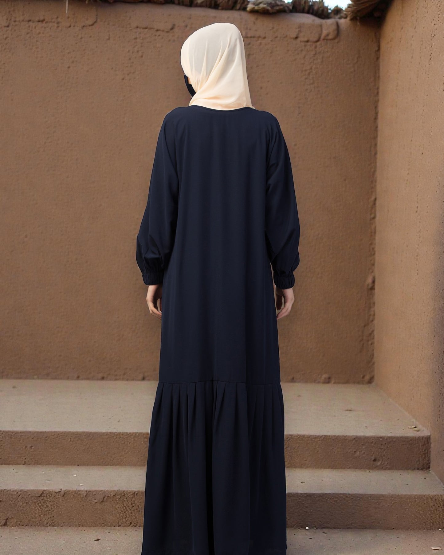 Closed Abaya With Show Buttons & Pleated Hem