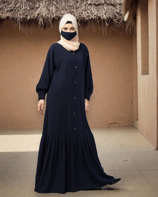 Closed Abaya With Show Buttons & Pleated Hem