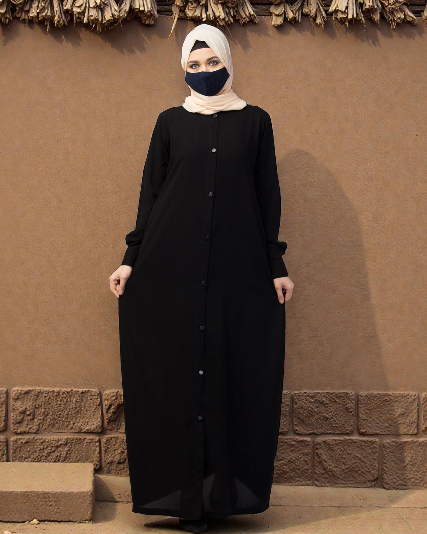 Front Open Abaya With Cuffed Sleeves