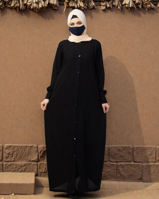 Front Open Abaya With Cuffed Sleeves