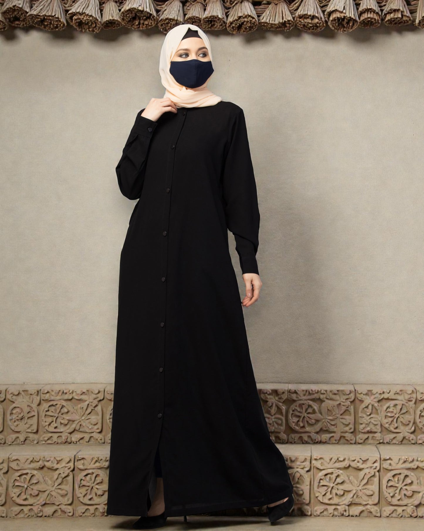 Front Open Abaya With Cuffed Sleeves