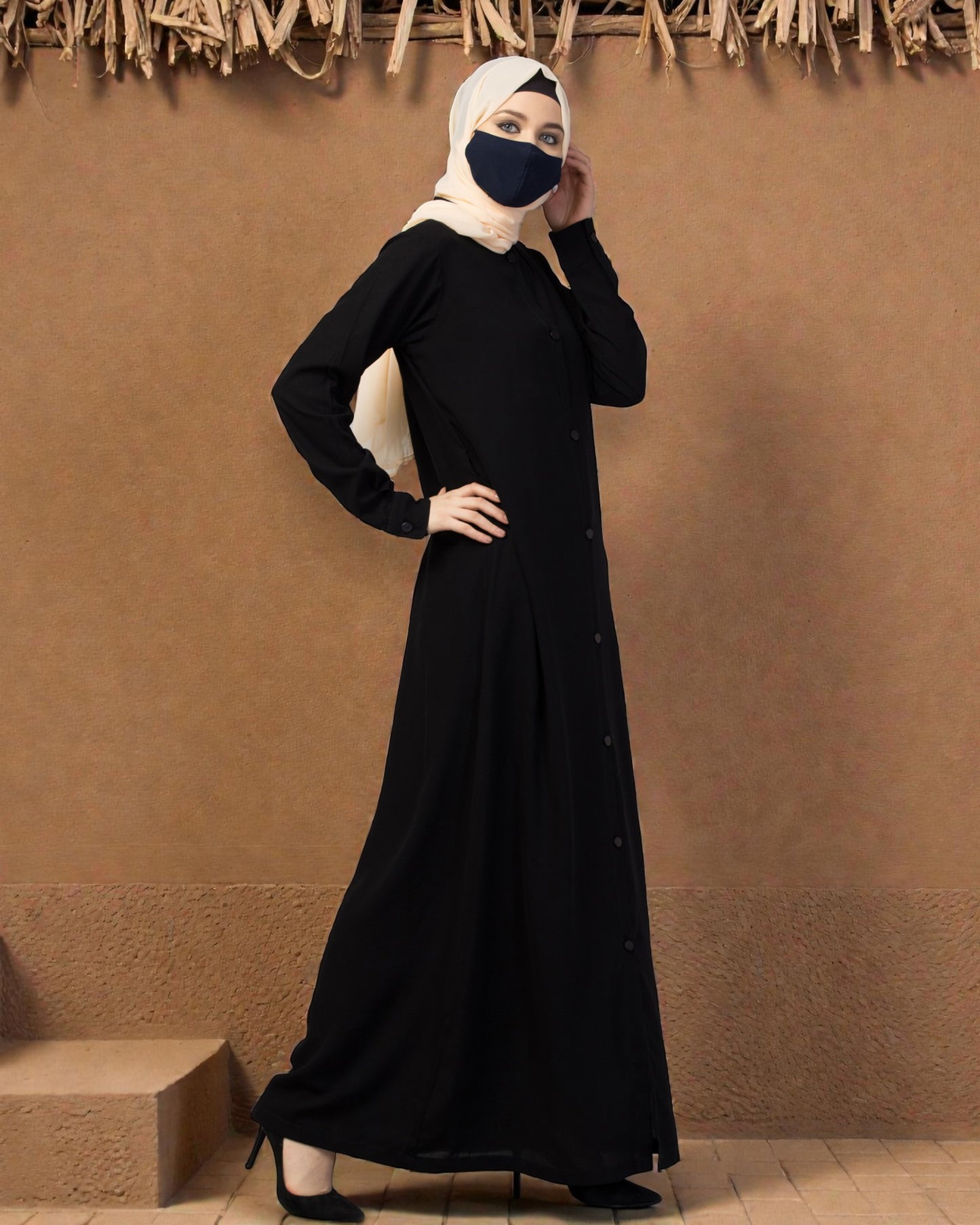 Front Open Abaya With Cuffed Sleeves