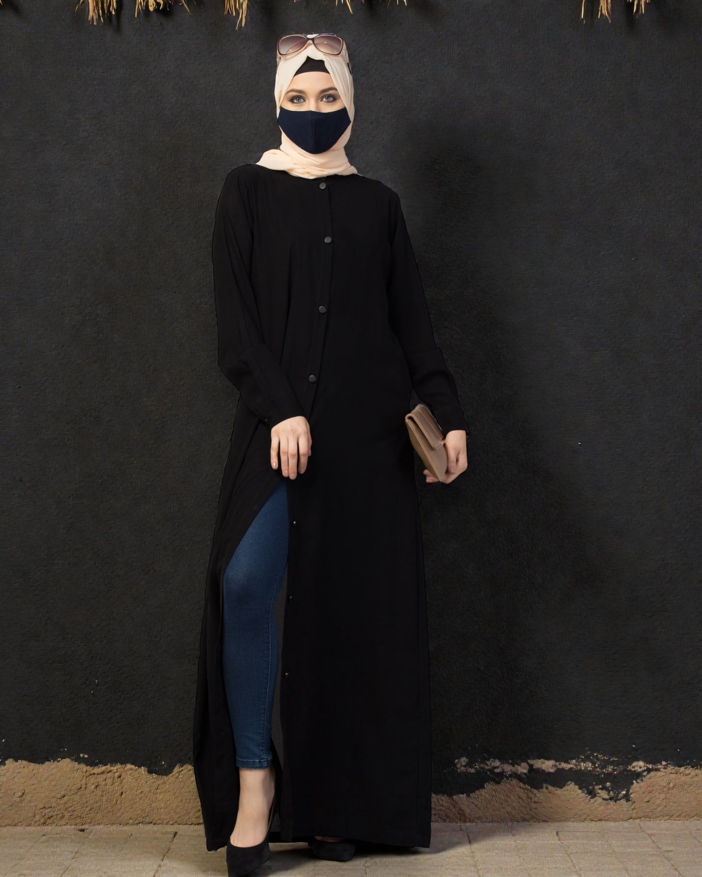 Front Open Abaya With Cuffed Sleeves