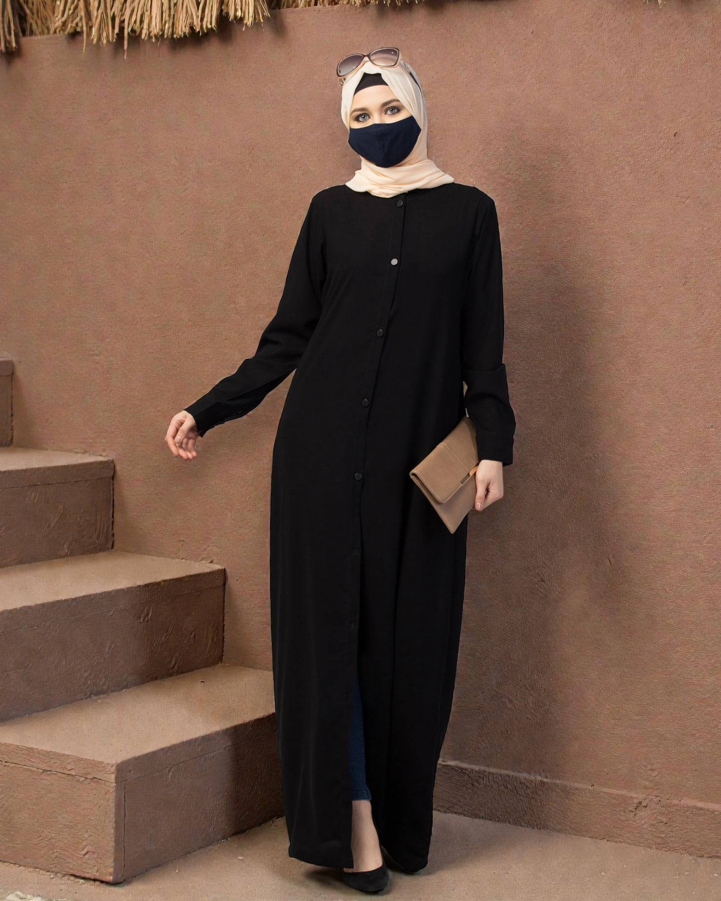 Front Open Abaya With Cuffed Sleeves