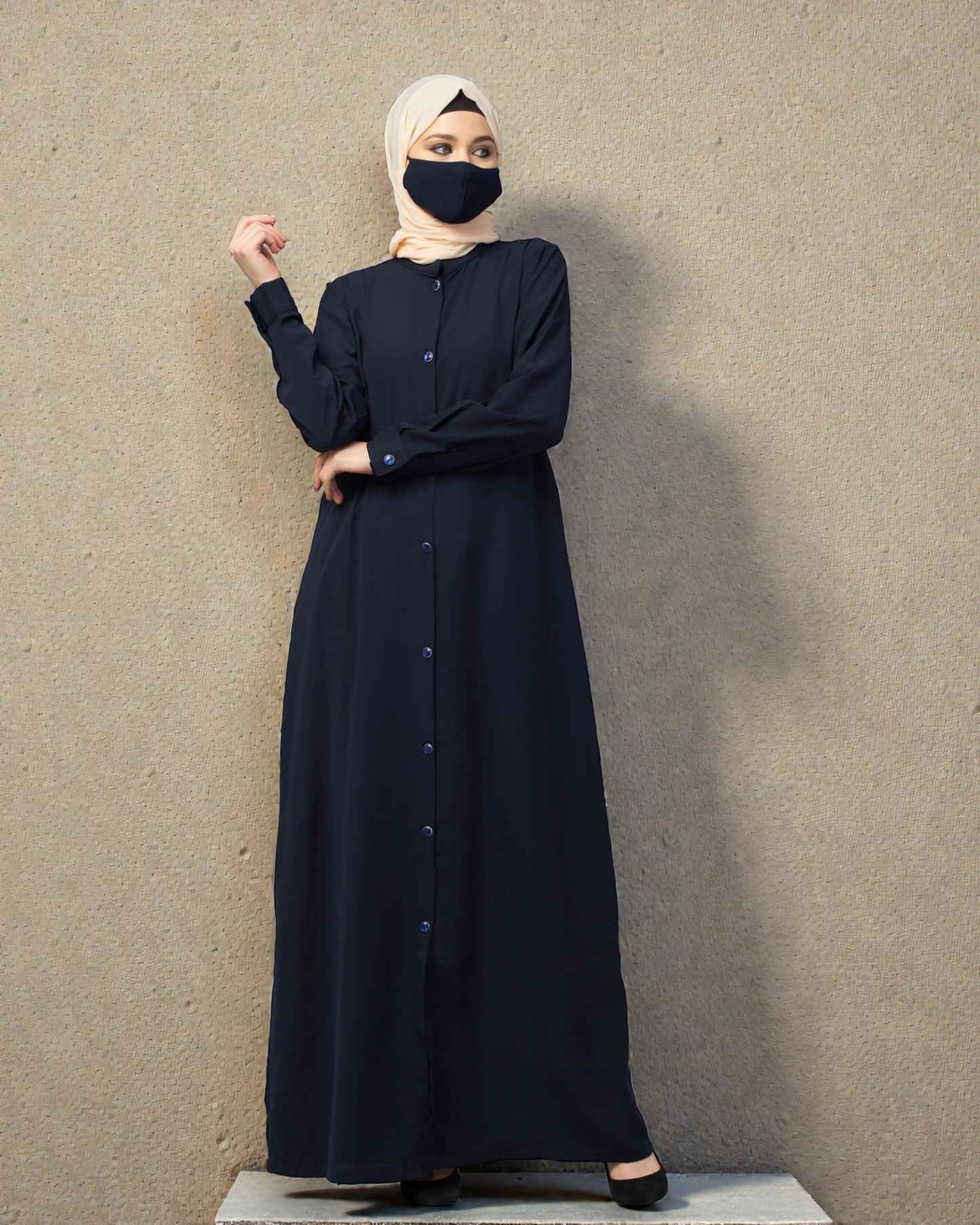 Front Open Abaya With Cuffed Sleeves