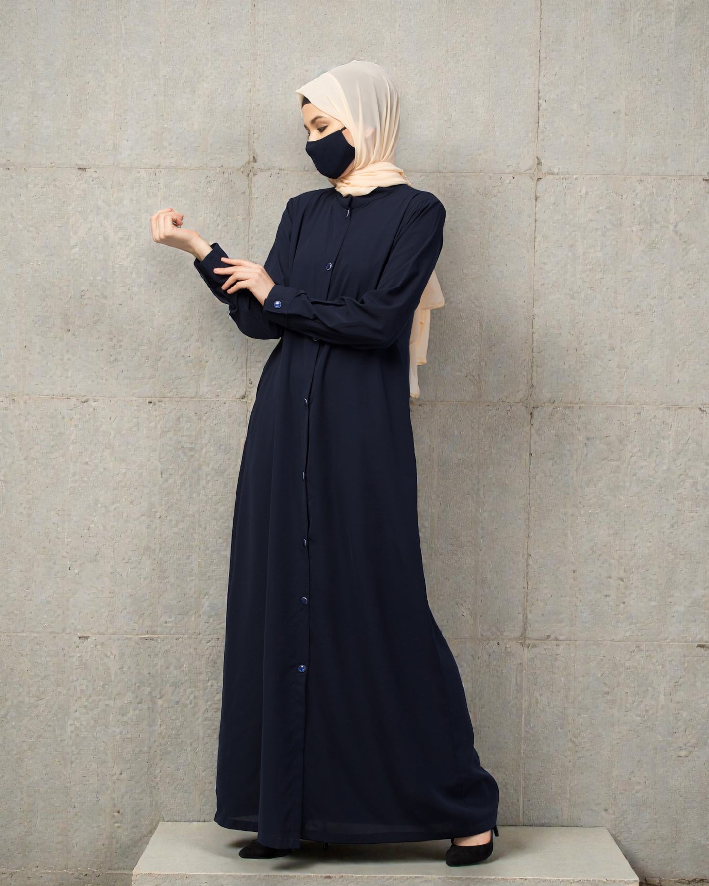 Front Open Abaya With Cuffed Sleeves