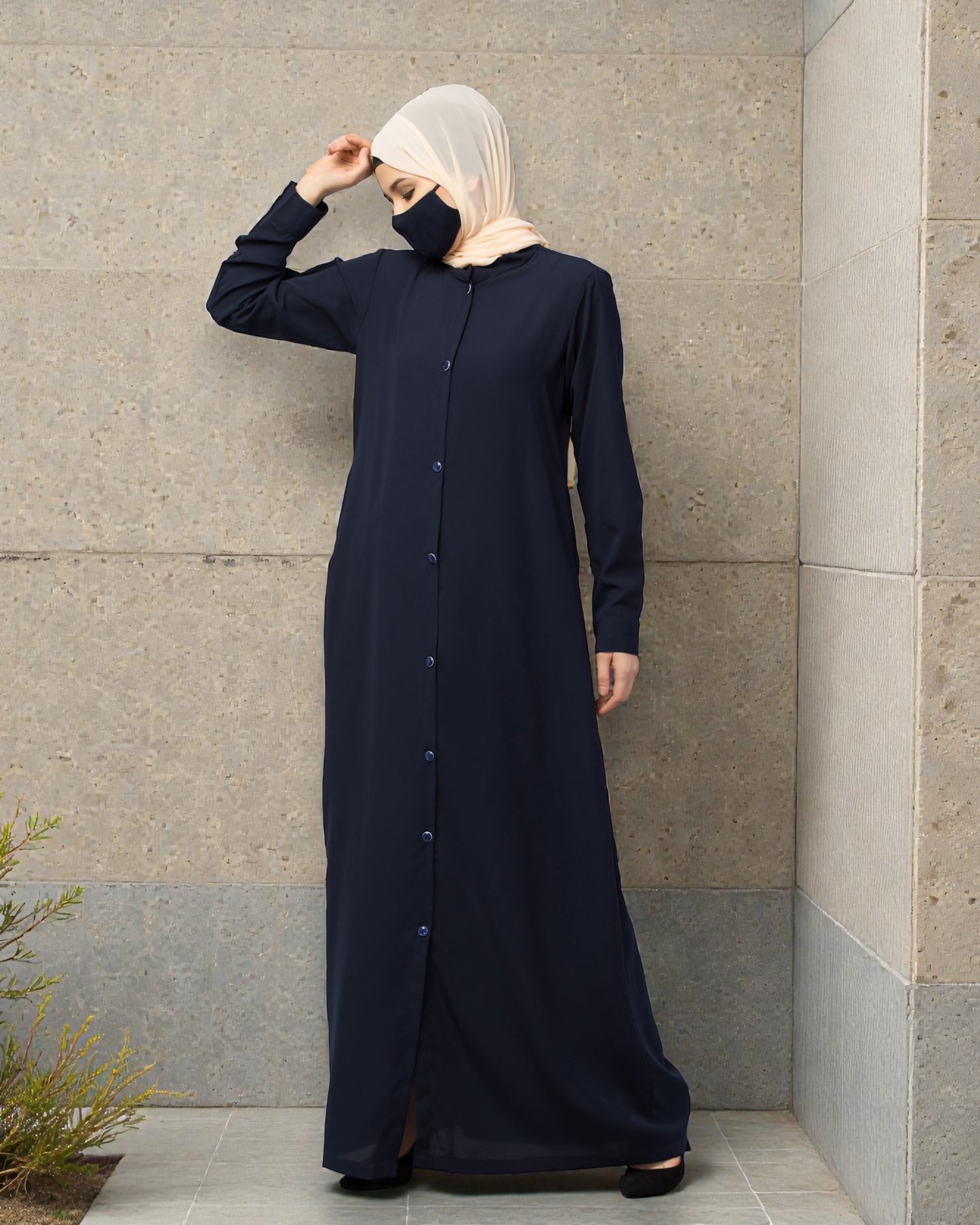 Front Open Abaya With Cuffed Sleeves