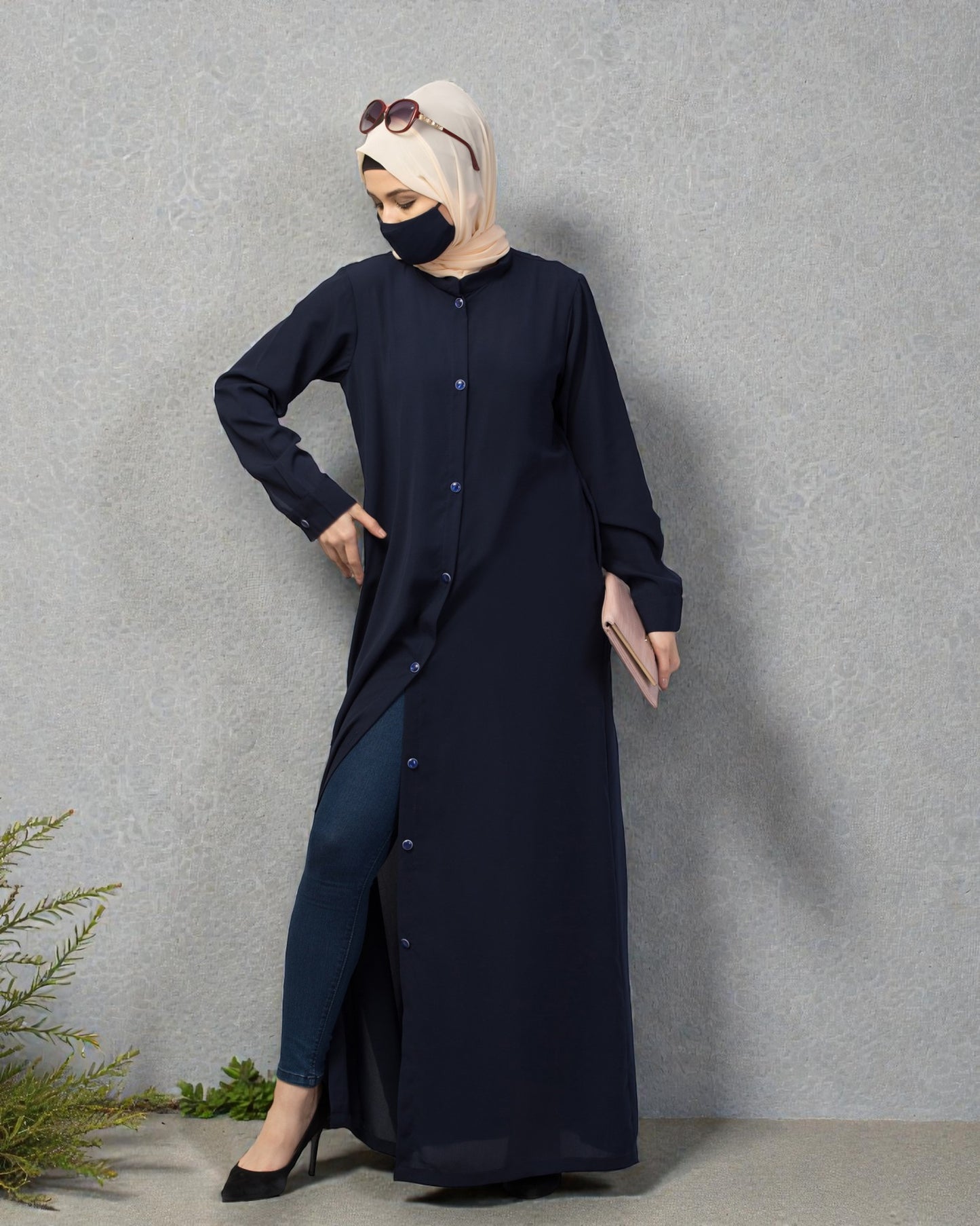 Front Open Abaya With Cuffed Sleeves