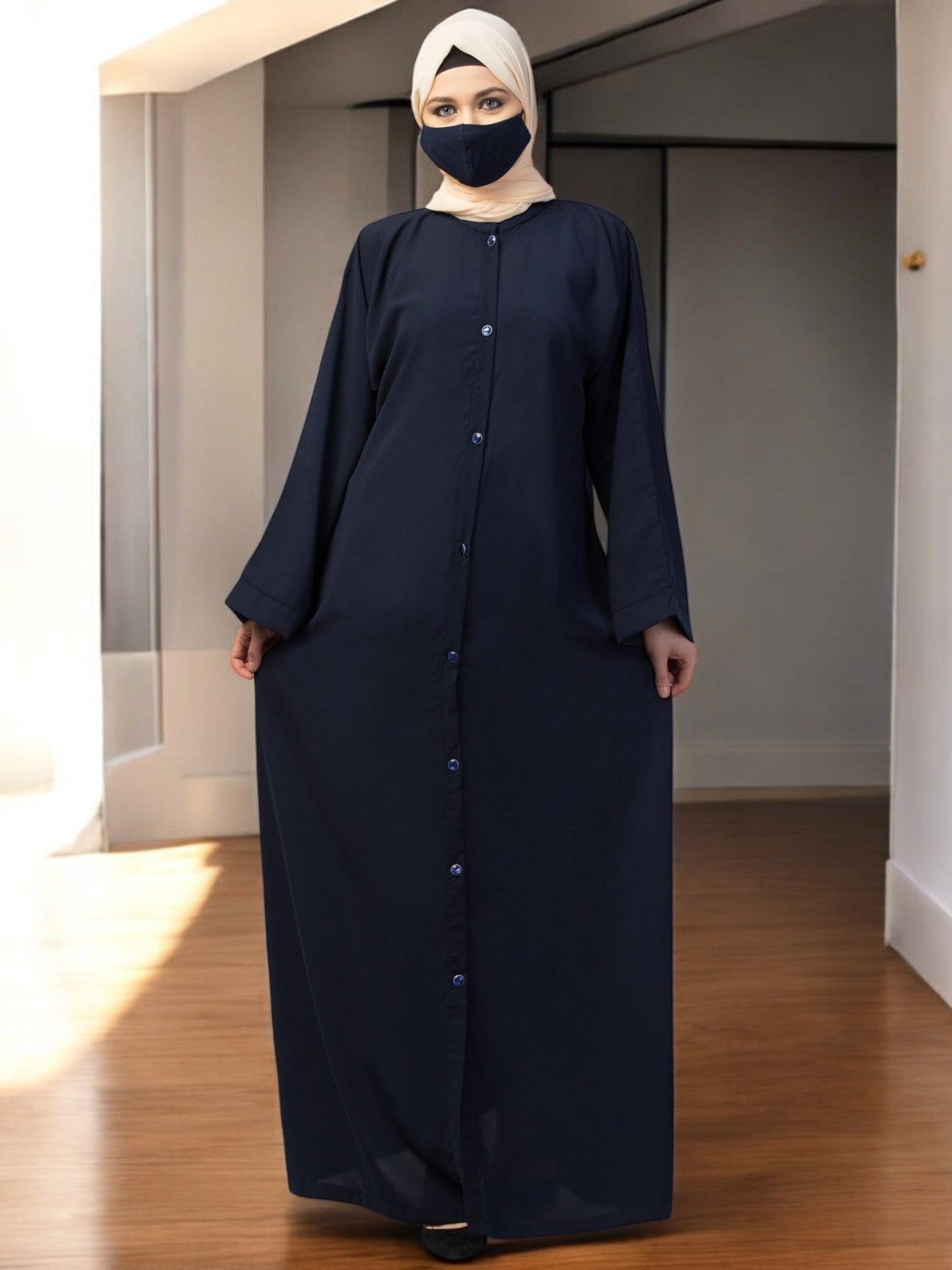 Front Open Abaya With Kimono Sleeves & Belt