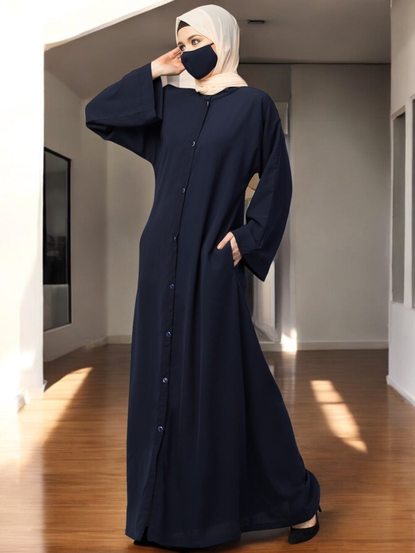Front Open Abaya With Kimono Sleeves & Belt