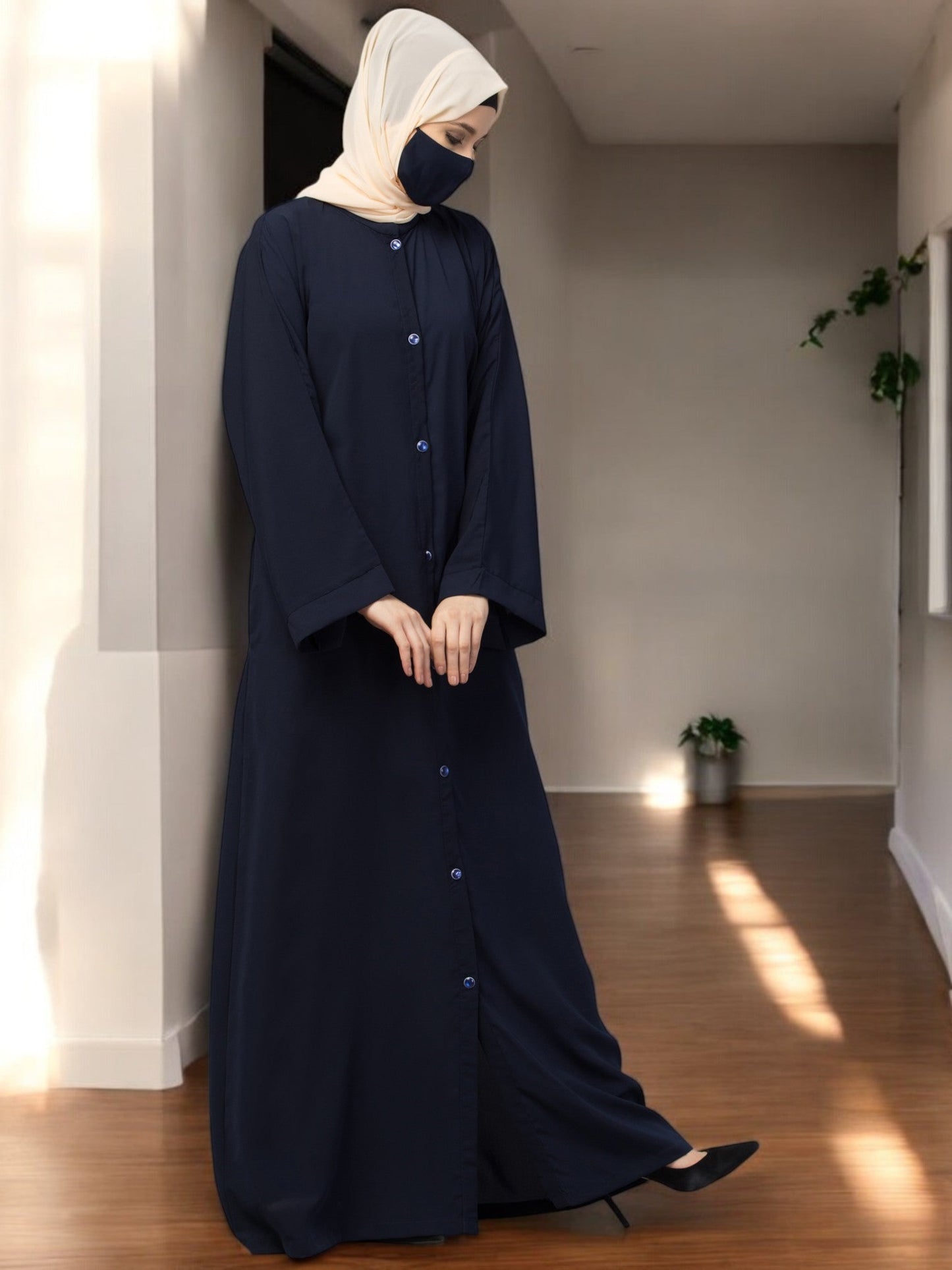 Front Open Abaya With Kimono Sleeves & Belt