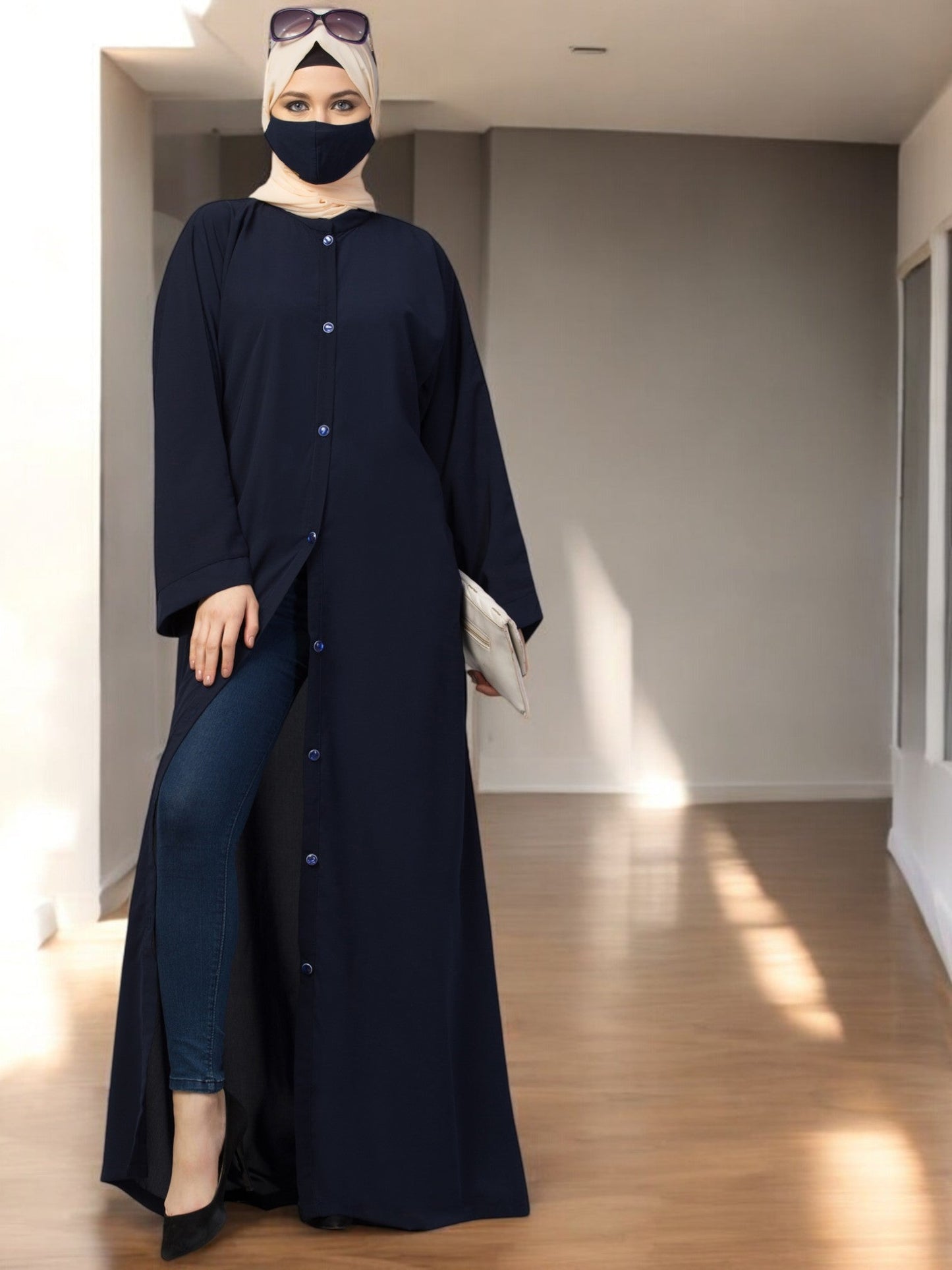 Front Open Abaya With Kimono Sleeves & Belt