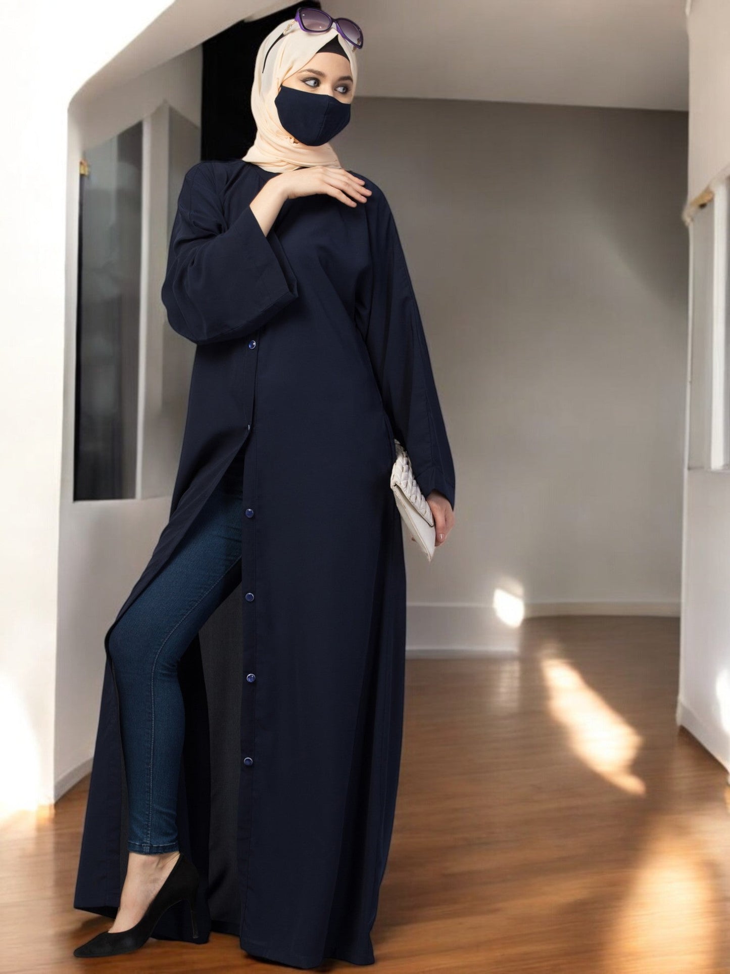 Front Open Abaya With Kimono Sleeves & Belt