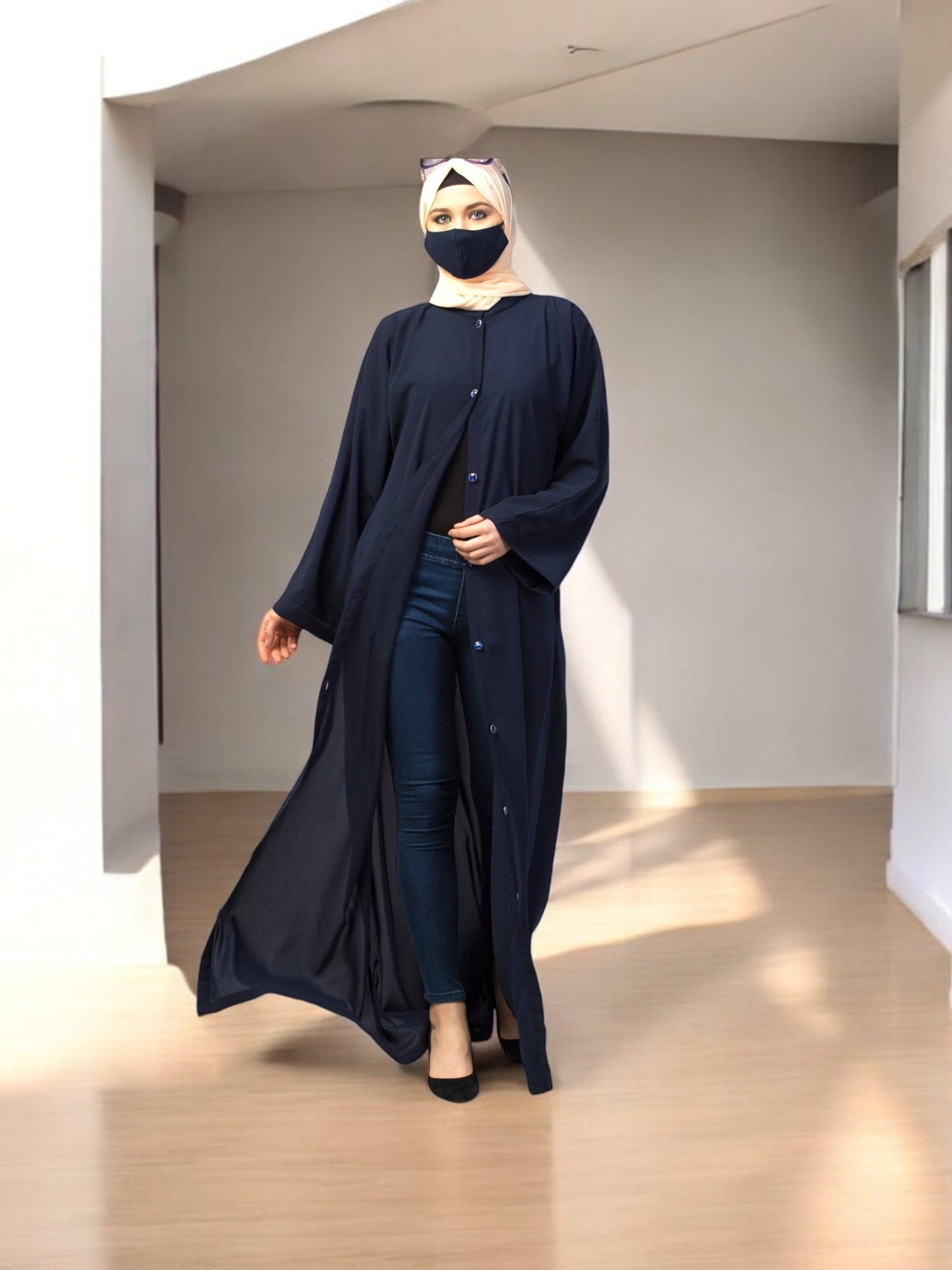 Front Open Abaya With Kimono Sleeves & Belt