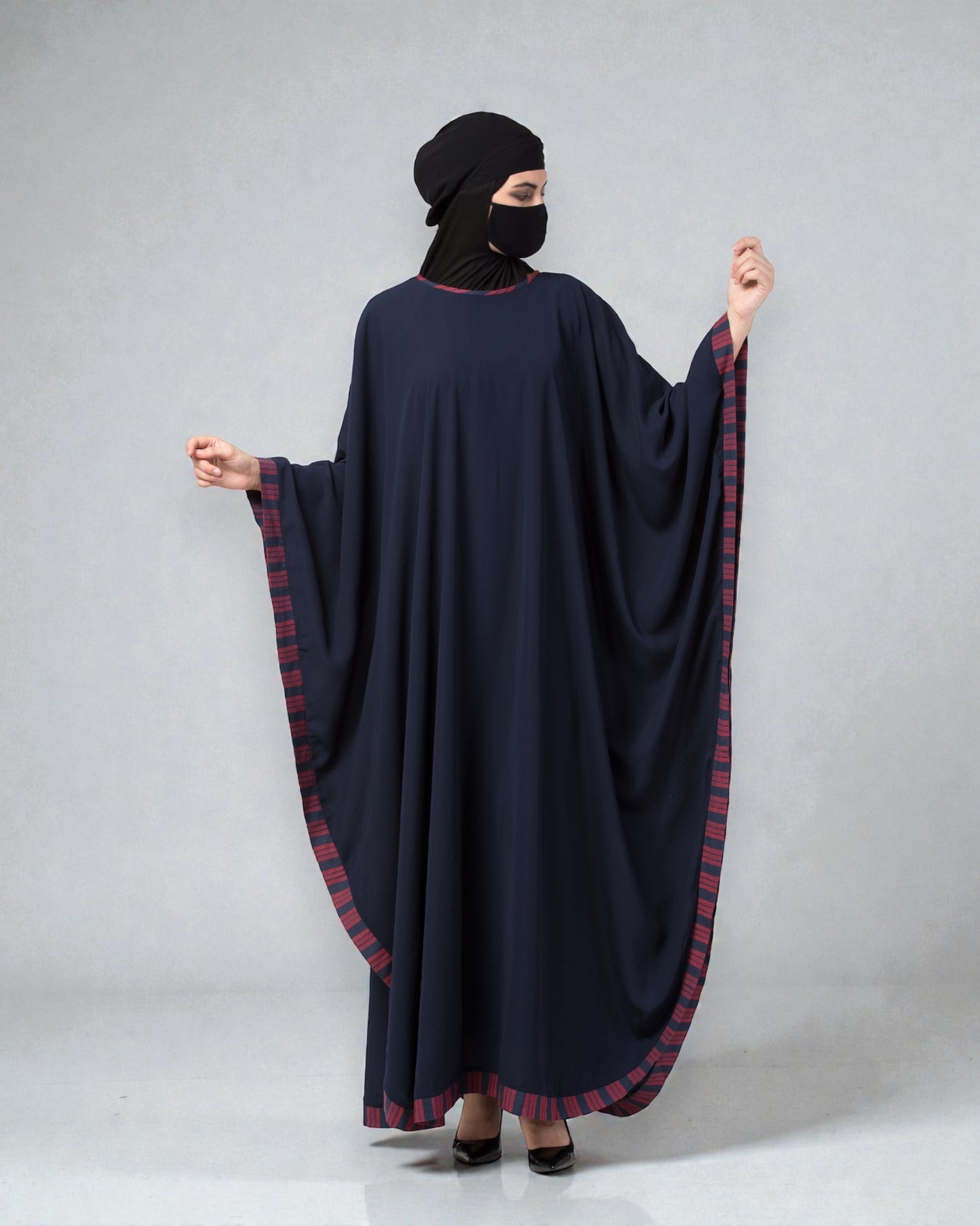 Musheco-Free Size Kaftan Abaya With Striped Border