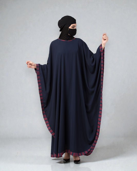 Musheco-Free Size Kaftan Abaya With Striped Border