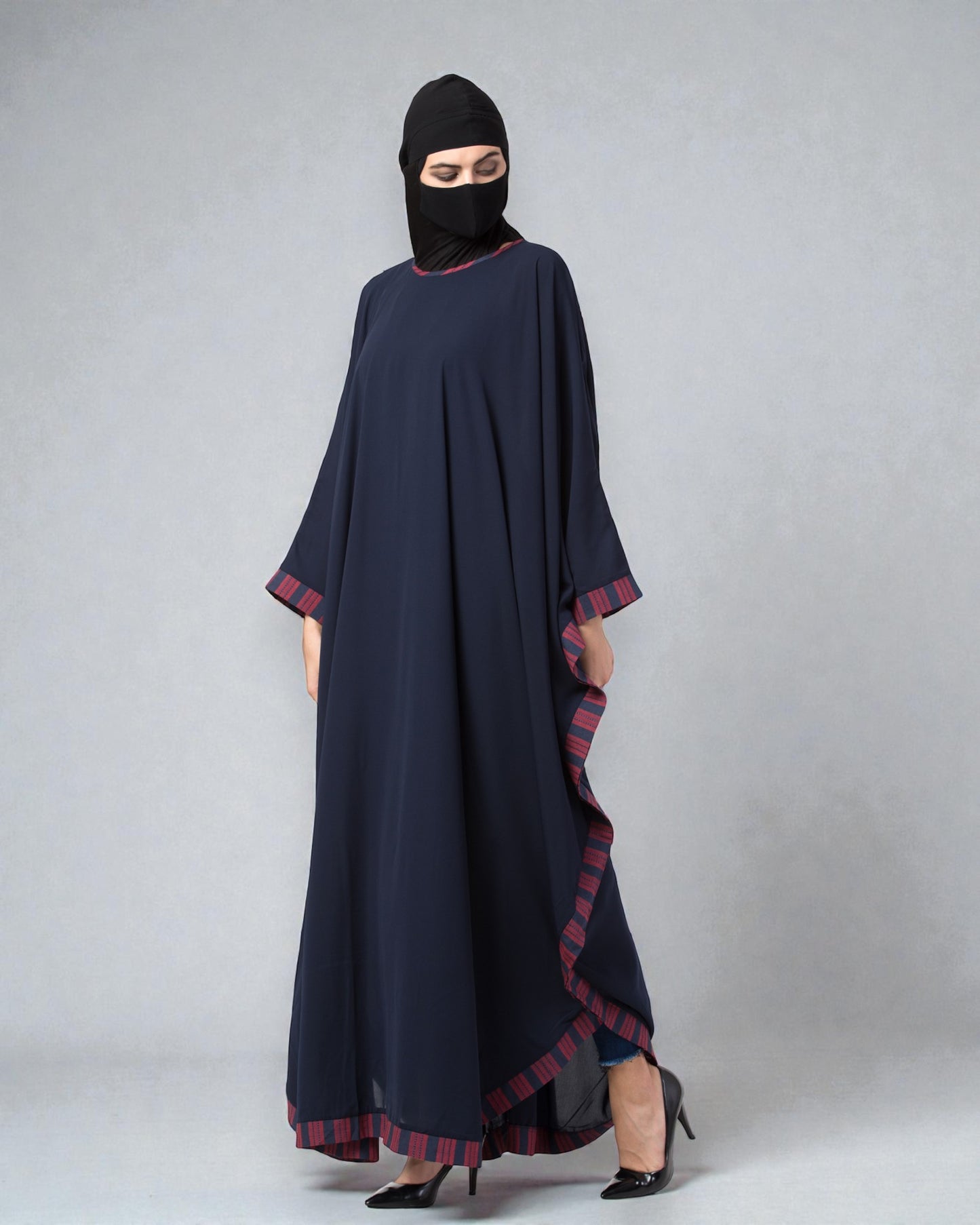 Musheco-Free Size Kaftan Abaya With Striped Border
