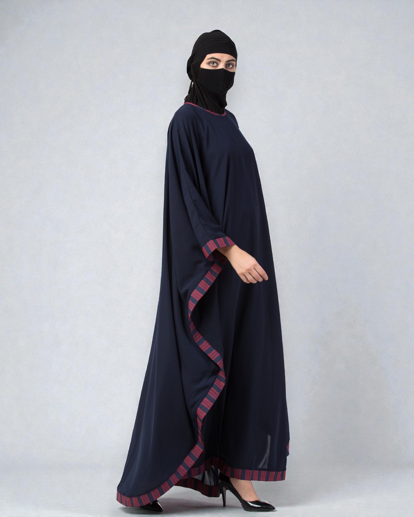 Musheco-Free Size Kaftan Abaya With Striped Border