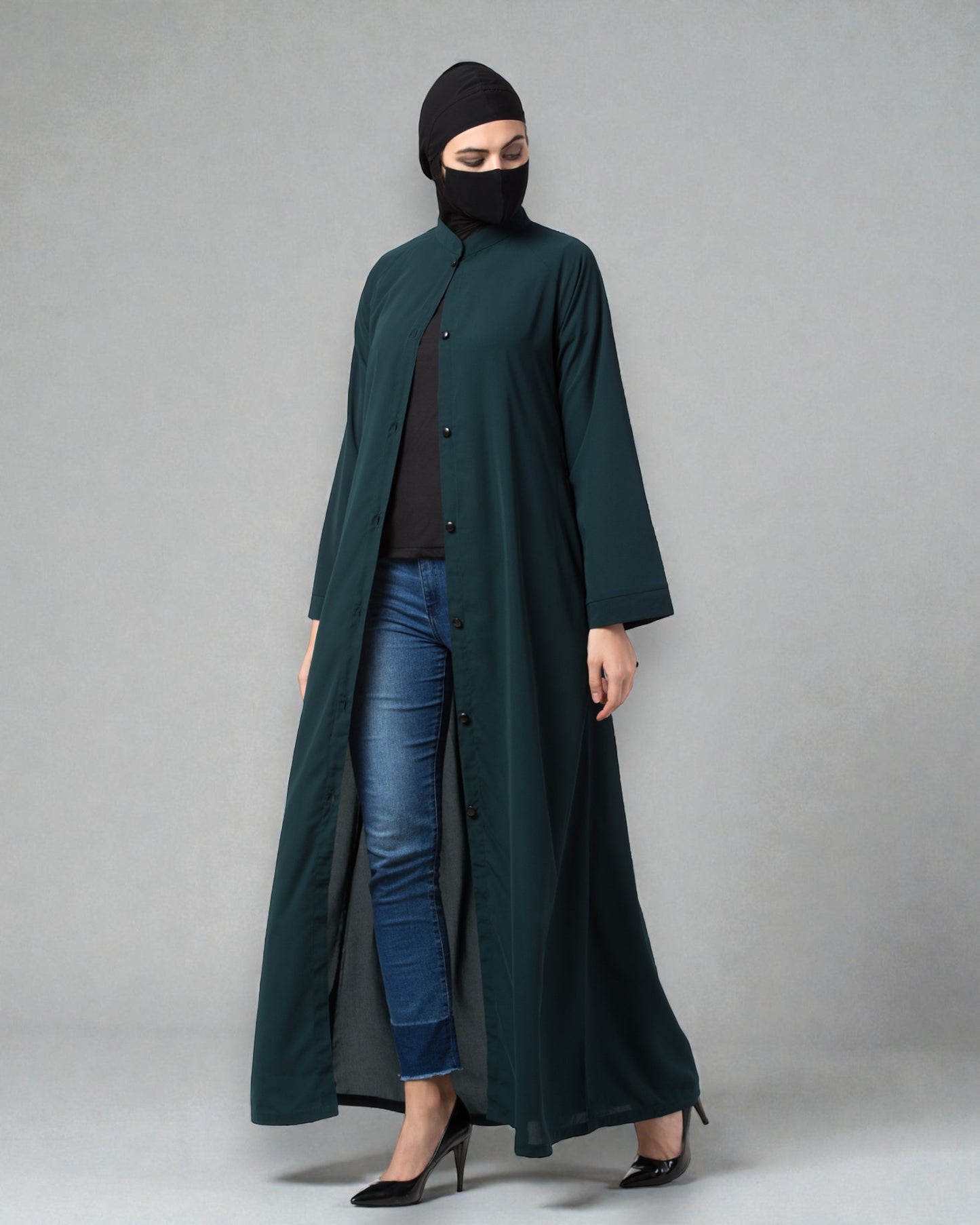 Musheco Front Open Abaya In Firdaus Fabric With Kimono Sleeves