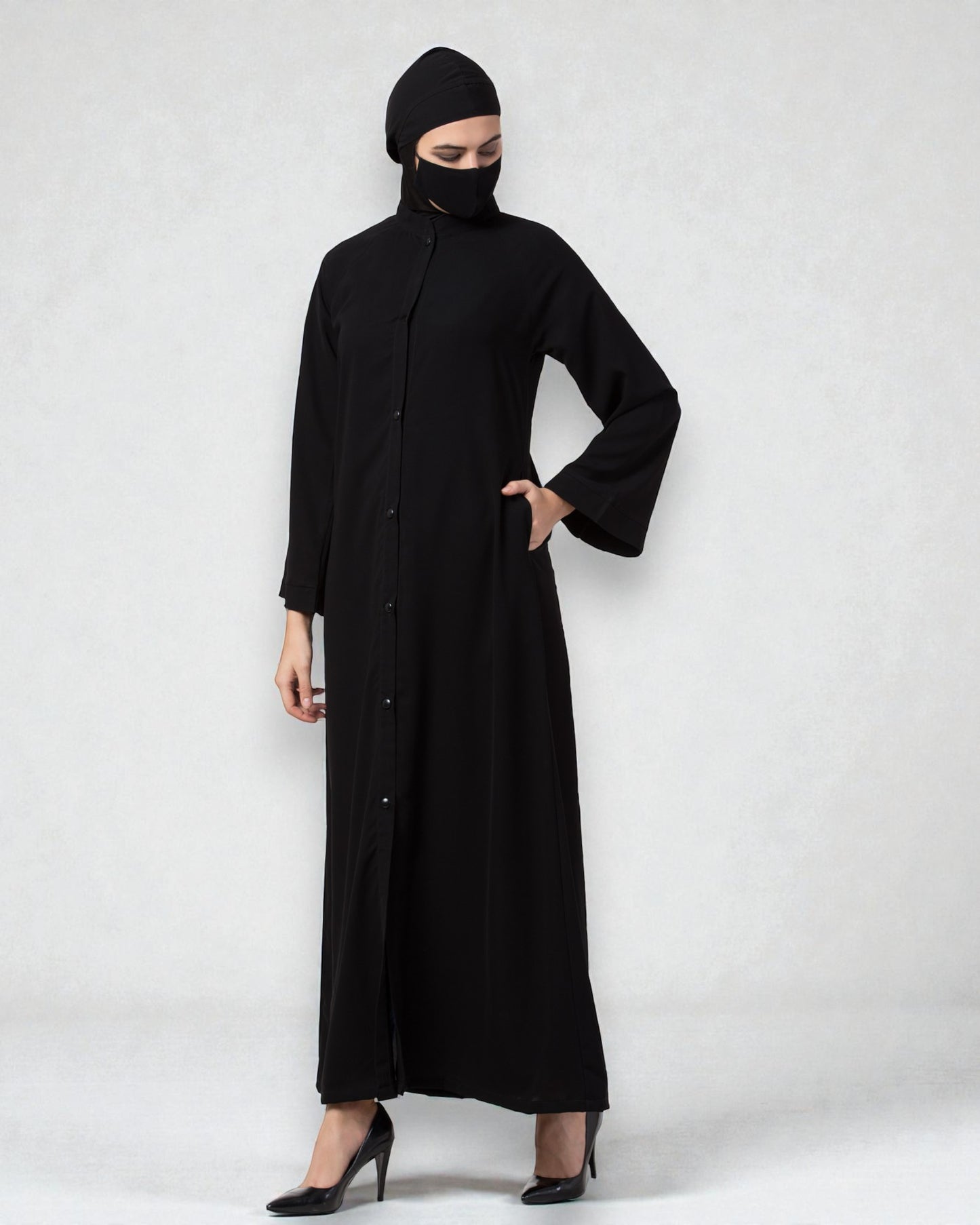 Musheco Front Open Abaya In Firdaus Fabric With Kimono Sleeves