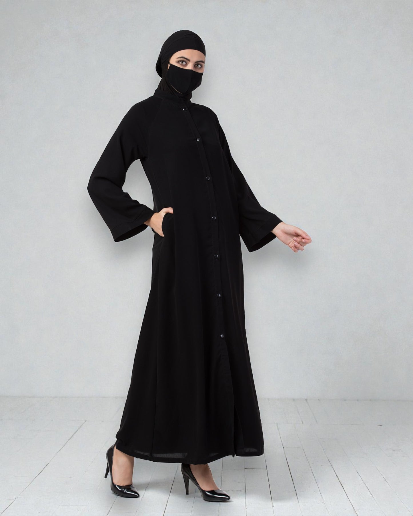 Musheco Front Open Abaya In Firdaus Fabric With Kimono Sleeves
