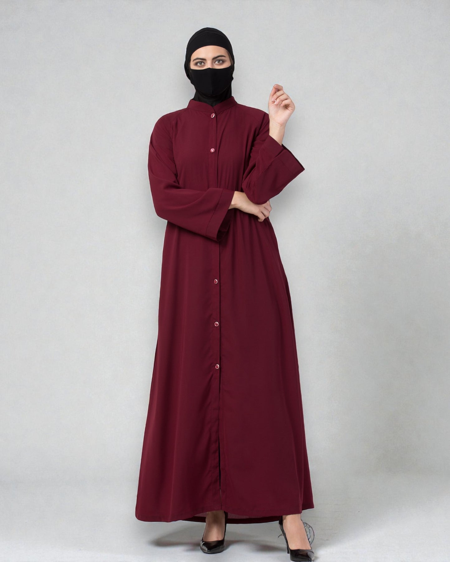 Musheco Front Open Abaya In Firdaus Fabric With Kimono Sleeves