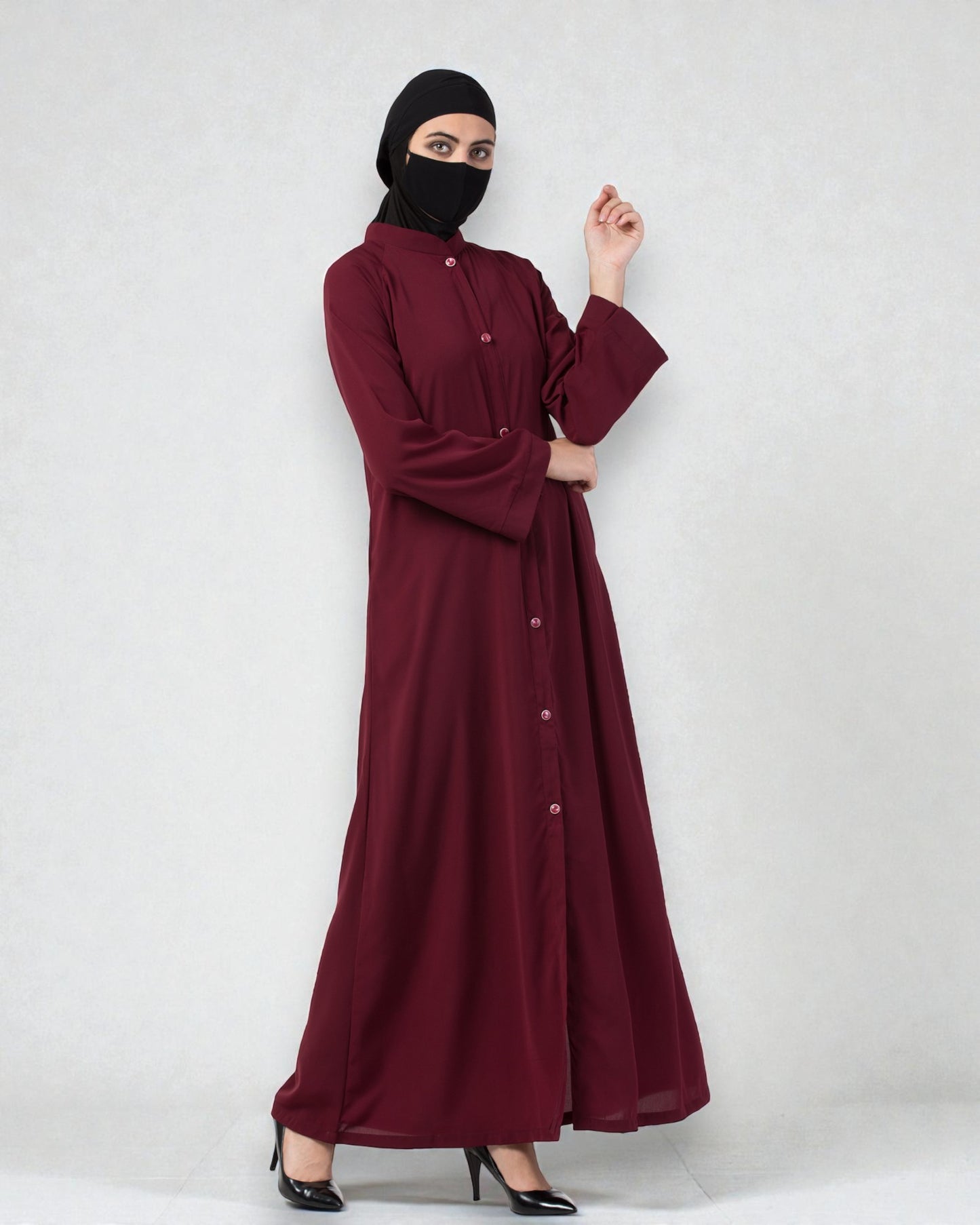 Musheco Front Open Abaya In Firdaus Fabric With Kimono Sleeves