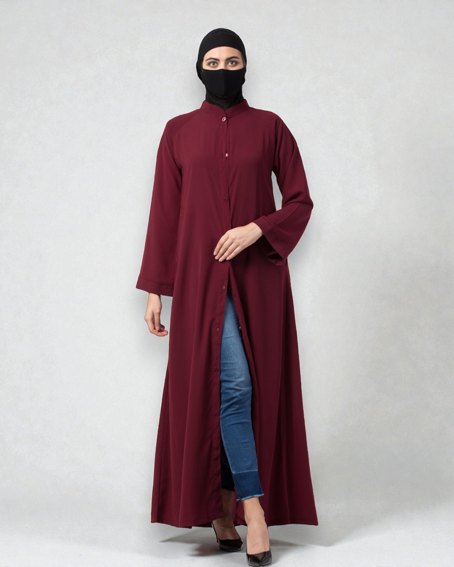 Musheco Front Open Abaya In Firdaus Fabric With Kimono Sleeves