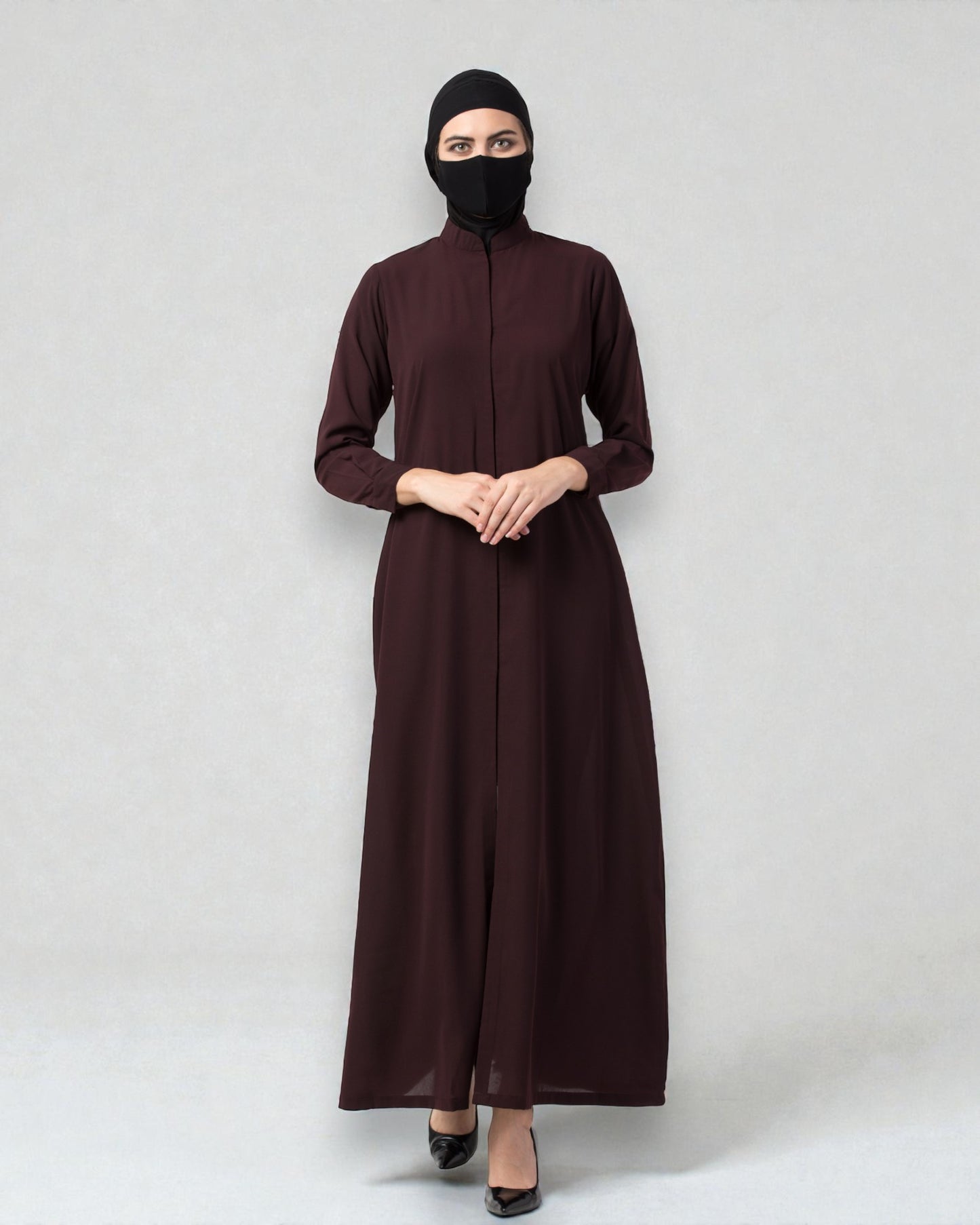 Musheco Front Open Abaya In Firdaus Fabric With Mandarin Collar