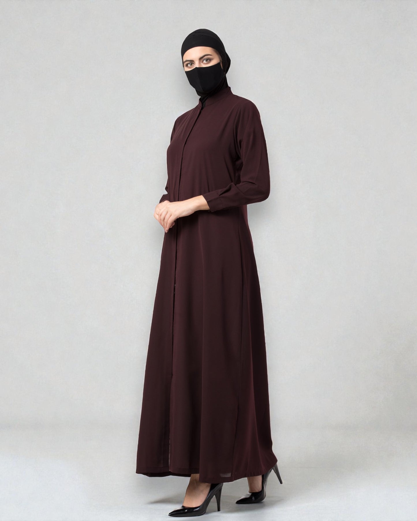 Musheco Front Open Abaya In Firdaus Fabric With Mandarin Collar