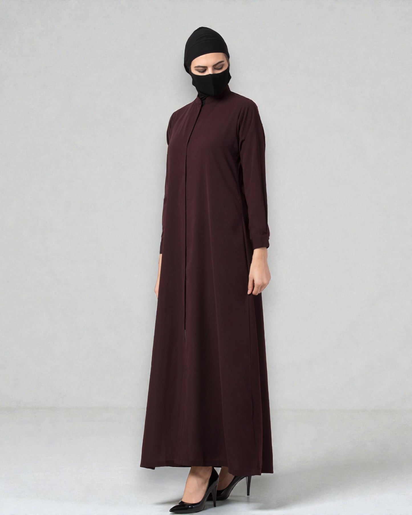 Musheco Front Open Abaya In Firdaus Fabric With Mandarin Collar