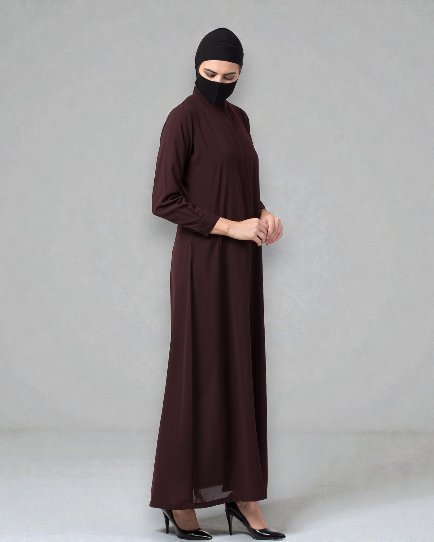 Musheco Front Open Abaya In Firdaus Fabric With Mandarin Collar