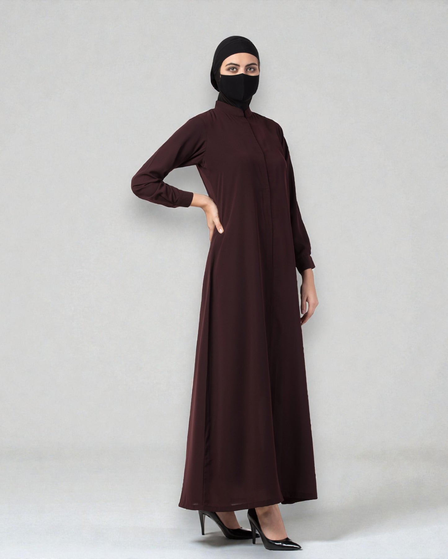 Musheco Front Open Abaya In Firdaus Fabric With Mandarin Collar