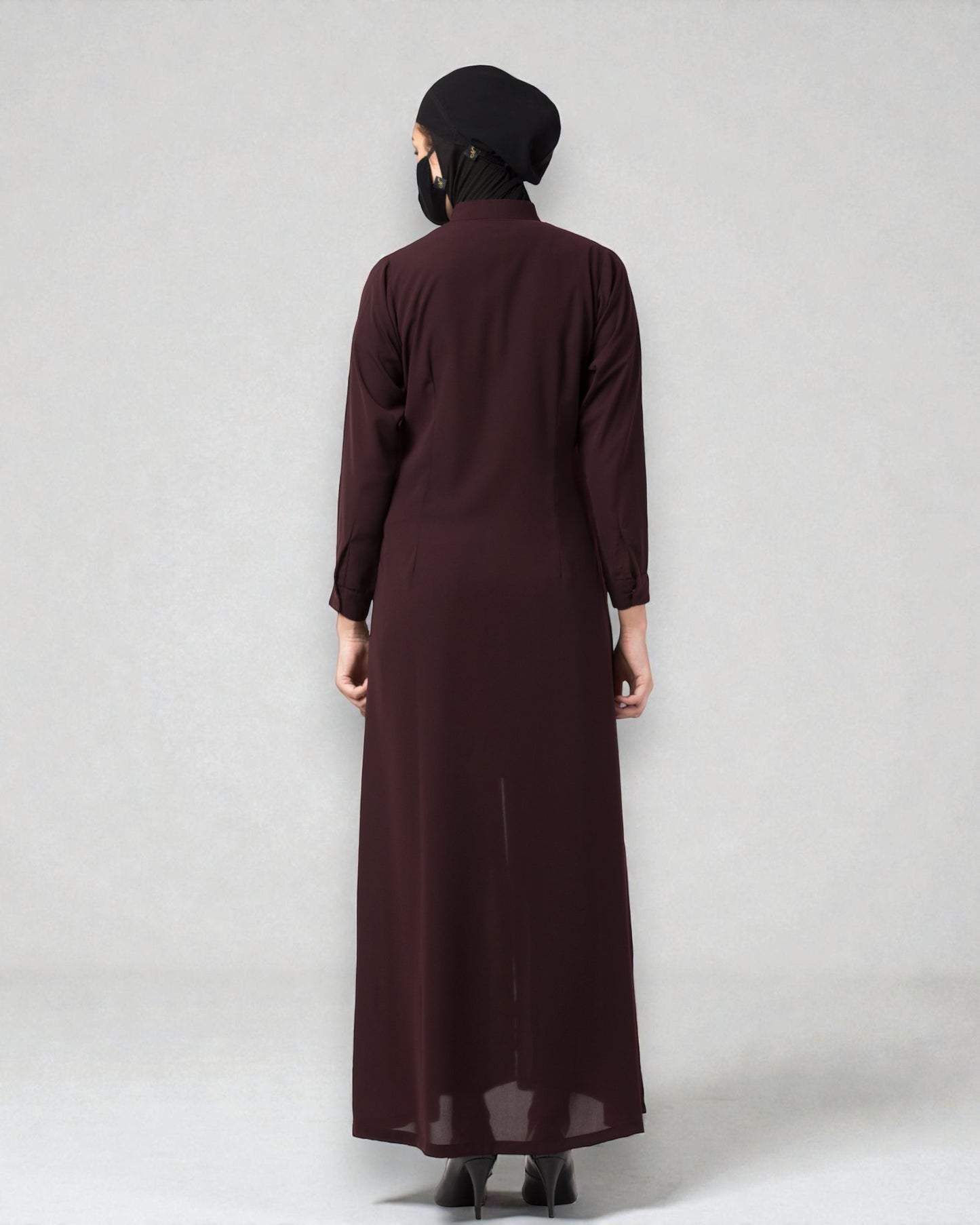 Musheco Front Open Abaya In Firdaus Fabric With Mandarin Collar