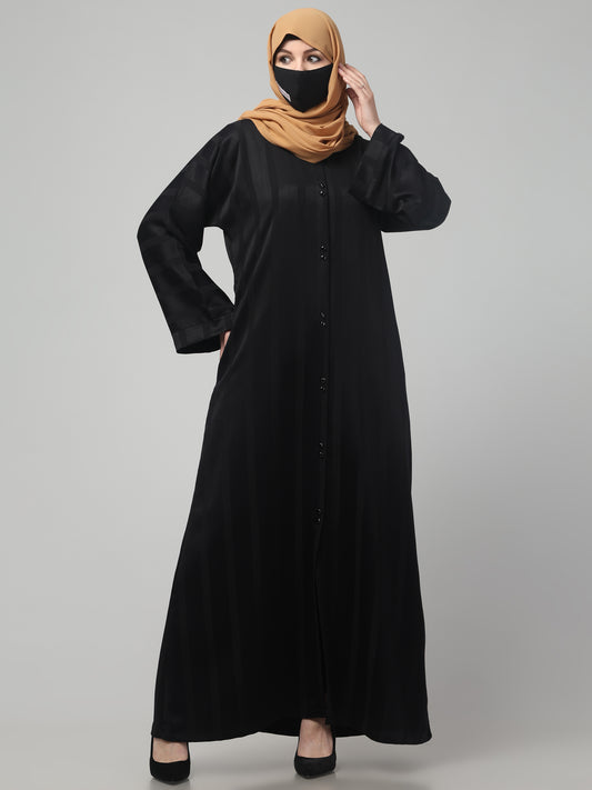 Front Open Abaya in Zoom Pro Fabric – Subtle Stripes & Effortless Grace