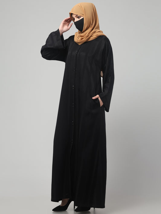 Front Open Abaya in Zoom Pro Fabric – Subtle Stripes & Effortless Grace