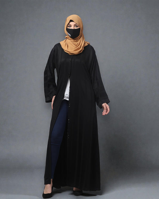 Front Open Abaya in Zoom Pro Fabric – Subtle Stripes & Effortless Grace
